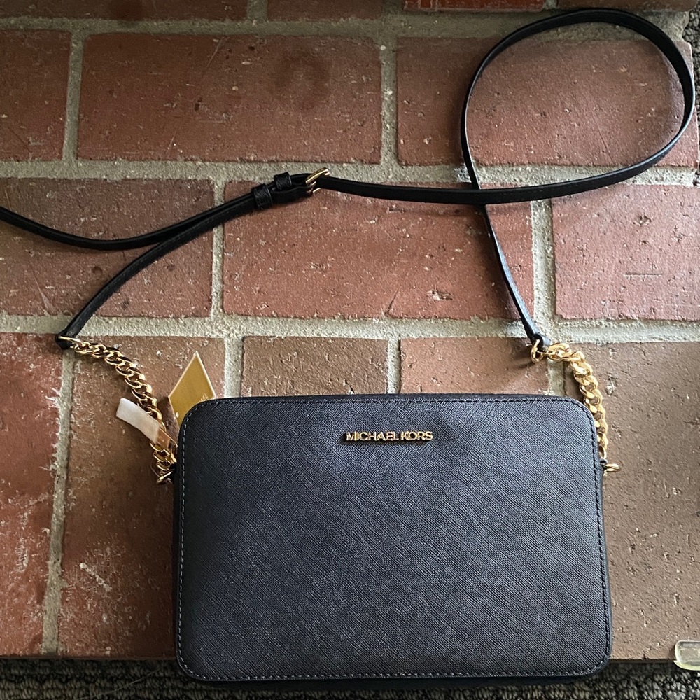 Michael Kors Black Crossbody Bag with Gold Accents